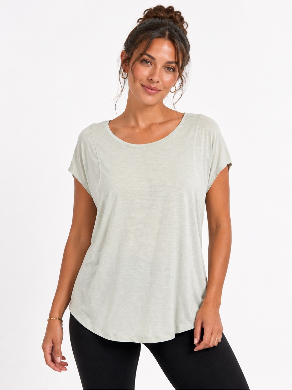 Women's Scoop Neck Short Sleeve Tee in Mint Green -Medium